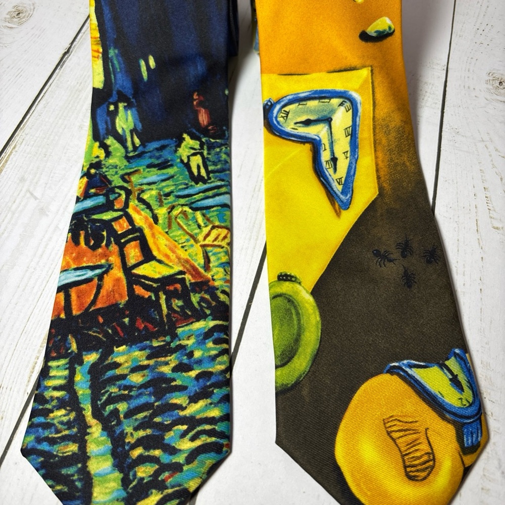 VAN GOGH Painting Art Neck Tie ‘the Cafe On The Terrace’ & Dali Persistence
